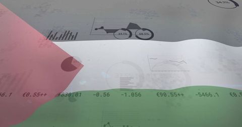 Translucent tricolor overlaying financial dashboard displaying charts, graphs, euro data