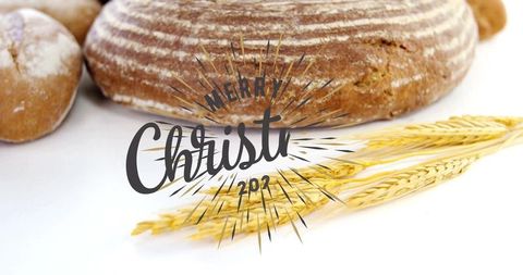 Rustic Bread with Wheat Stalks and Christmas Greeting