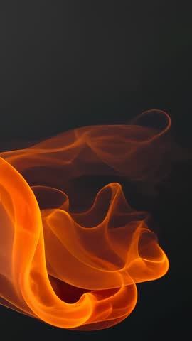 Glowing Orange Smoke Ribbon Curling and Flowing in Vertical Video Abstract Motion Loop