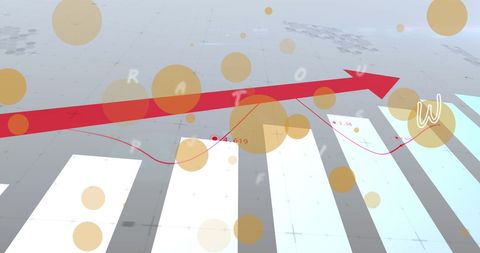 Digital business data graph with rising arrow overlay