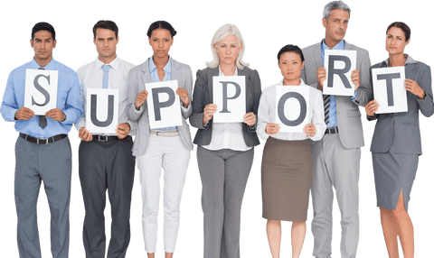 diverse business team holding transparent support signs - Download Free Stock Videos Pikwizard.com