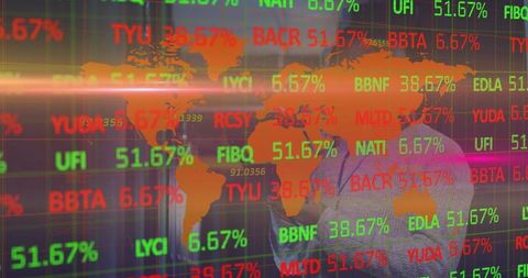 Businessman Analyzing Global Market Data with Futuristic Holographic Trading Dashboard