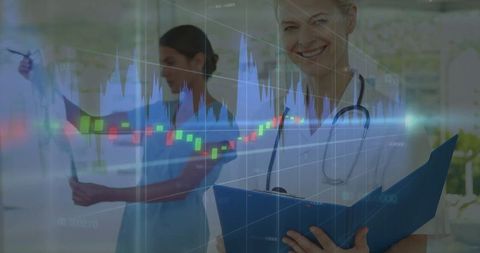 Healthcare Professionals with Financial Data Overlay Interface
