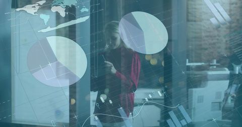 businesswoman using smartphone with overlay of financial graphs - Download Free Stock Images Pikwizard.com