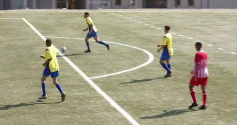 Action-Packed Soccer Match on Field