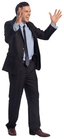 Businessman Shouting in Suit on Transparent Background