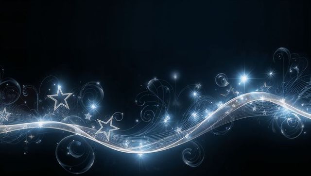 Glowing Star Wave: Luminous Blue Ribbon with Sparkling Trails and Swirling Light
