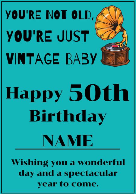 Happy 50th Birthday Vintage Style Greeting Card - Download Free Stock Templates Pikwizard.com