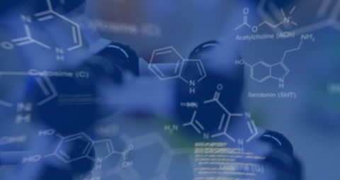 Chemical Formulas Overlay with Laboratory Background in Science Animation