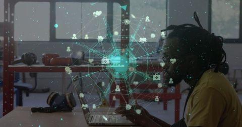 Businessman Analyzing Digital Network Connections Inside Modern Office