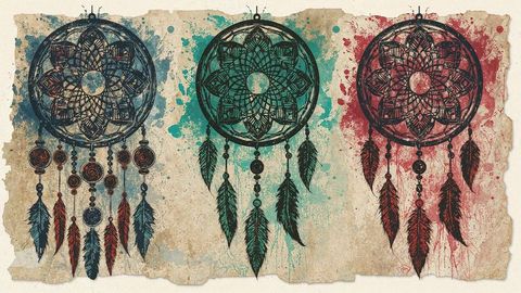 Bohemian dreamcatchers on vintage parchment