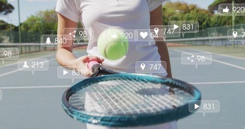 Athlete engaging in tennis gameplay with digital interactions