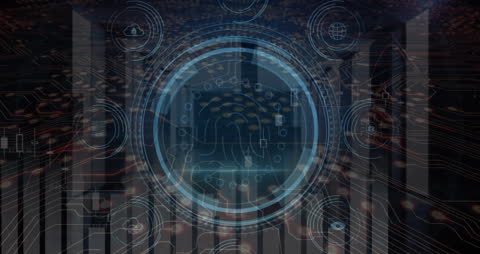 Futuristic Digital Interface with Data Network in Server Room