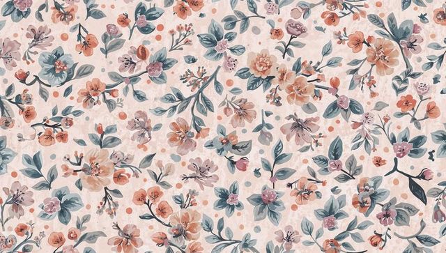 Watercolor floral seamless pattern featuring roselike blossoms and teal leaves for wallpaper