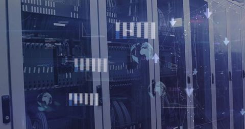 Futuristic Server Room with Digital Interface Overlay for Global Networking - Download Free Stock Images Pikwizard.com