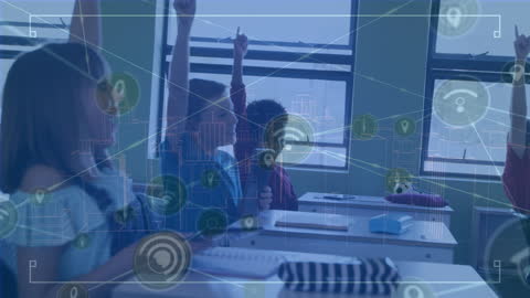 Futuristic Classroom with Digital Network Connections