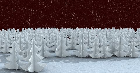 Snow Falling Over Idyllic Winter Night Landscape with Fir Trees