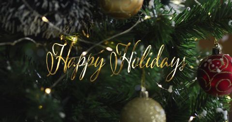 Festive Happy Holidays Text on Christmas Tree Background - Download Free Stock Images Pikwizard.com