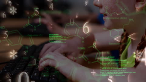 Child Typing as Scientific Data Floats in Foreground