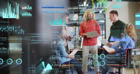 Diverse Team Collaborating with Financial Data Analytics Visualization