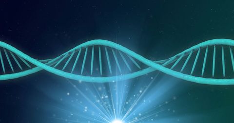 DNA Helix with Glowing Lights on Futuristic Blue Background
