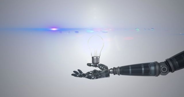 Illuminated Light Bulb Hovering Above Robotic Hand - Download Free Stock Images Pikwizard.com