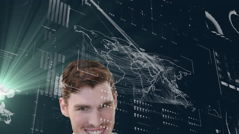 Caucasian Businessman with Global Data Visualization Overlay