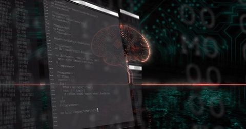 Neural circuit syncing with code overlay visualizing ai data flow and cyber network
