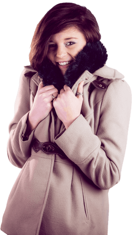 Transparent Portrait of Smiling Woman Wearing Winter Coat