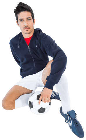 Transparent Portrait Football Player Sitting with Ball - Download Free Stock Videos Pikwizard.com