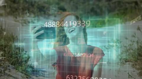 Futuristic Selfie in Nature with Digital Data Overlay