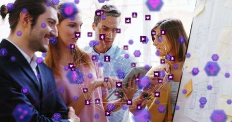 Digital connections in modern office teamwork collaboration