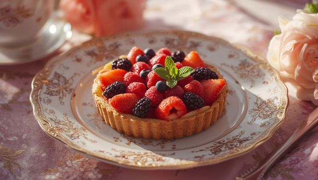 Elegant Fruit Tart on Vintage Dining Table