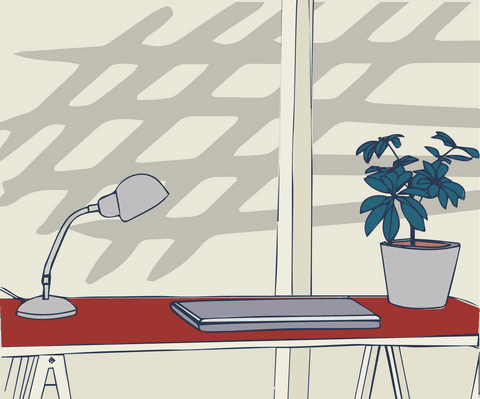 office desk with laptop, lamp, and potted plant - transparent vector style - Download Free Stock Videos Pikwizard.com