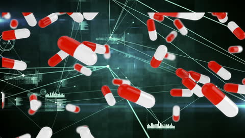 Futuristic Digital Network with Red and White Capsules