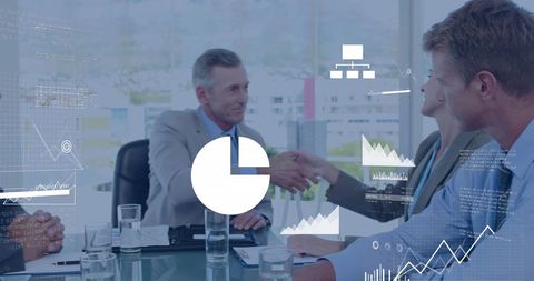 Business deal concept with digital data overlays