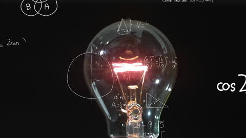 Illuminated Light Bulb with Mathematical Equations Symbolizing Innovation