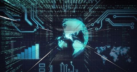 Futuristic Earth Globe with Circuit Overlay and Data Visualization