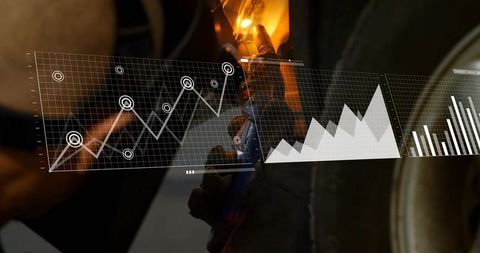 Welding Technician Heating Brake Drum with Torch while HUD Data Overlays Displaying Metrics