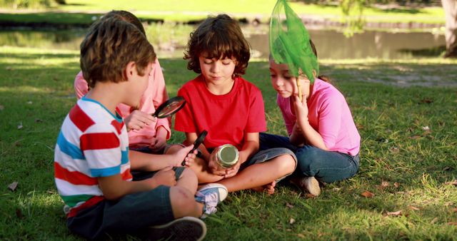 Children Exploring Nature with Magnifying Tools in Park - Download Free Stock Images Pikwizard.com