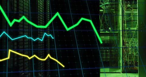 Networking infrastructure in data center with line graph overlay