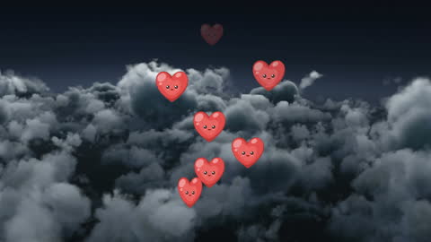 Animated Hearts Floating Above Dramatic Cloudscape