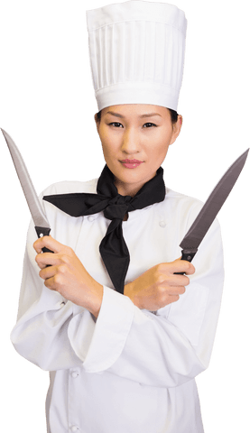 confident female chef holding knives in transparent background - Download Free Stock Videos Pikwizard.com