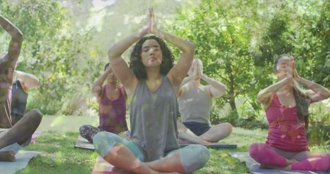 Diverse Group Harmony in Nature Embracing Yoga and Meditation