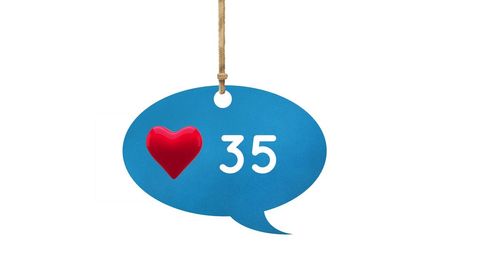 Blue Speech Bubble Hanging with 35 Likes Icon