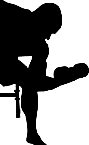 Transparent silhouette of man lifting dumbbell for fitness designs