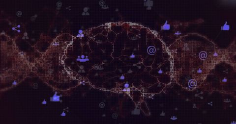 Digital Brain with Data and Communication Icons on Black Background - Download Free Stock Images Pikwizard.com