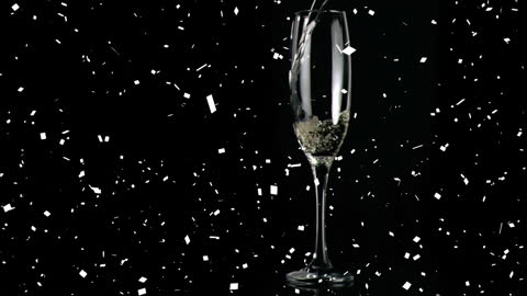 Celebratory Champagne Pouring with Floating Confetti