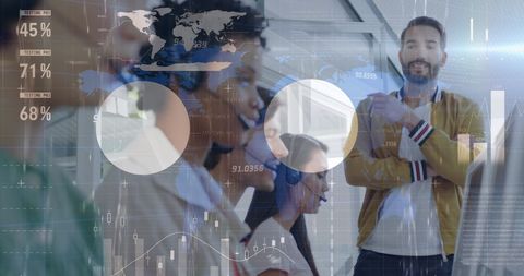 Digital Infographic Overlay in Modern Office Setting