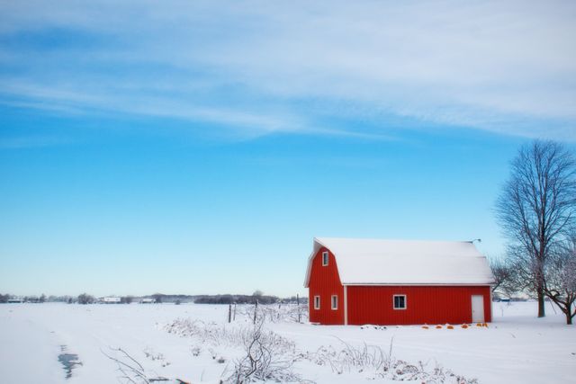 Red Barn in Snowy Winter Landscape with Clear Blue Sky - Download Free Stock Photos Pikwizard.com
